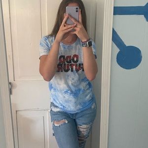 ODD FUTURE tie dye blue shirt with roses tshirt